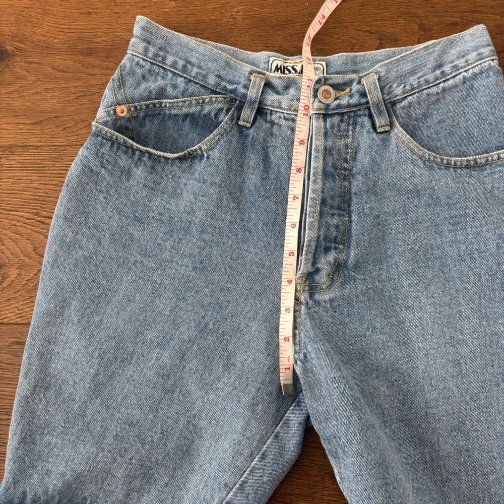 Vintage Cotton Ramie High Rise Long Button Fly Denim Bermuda Shorts - Picture 10 of 11